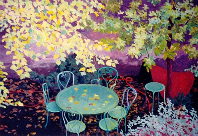 La table et les chaises vertes, l'automne